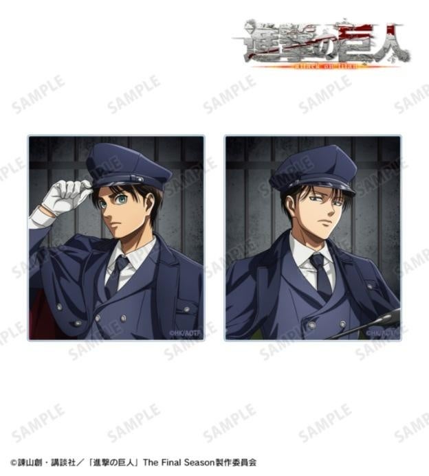 進撃の巨人の描き下ろし エレン&リヴァイ 看守ver. アクリルカード2枚セットの公式商品見本。