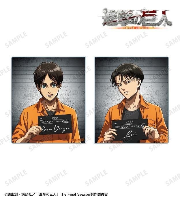 進撃の巨人の描き下ろし エレン&リヴァイ 囚人ver. アクリルカード2枚セットの公式商品見本。