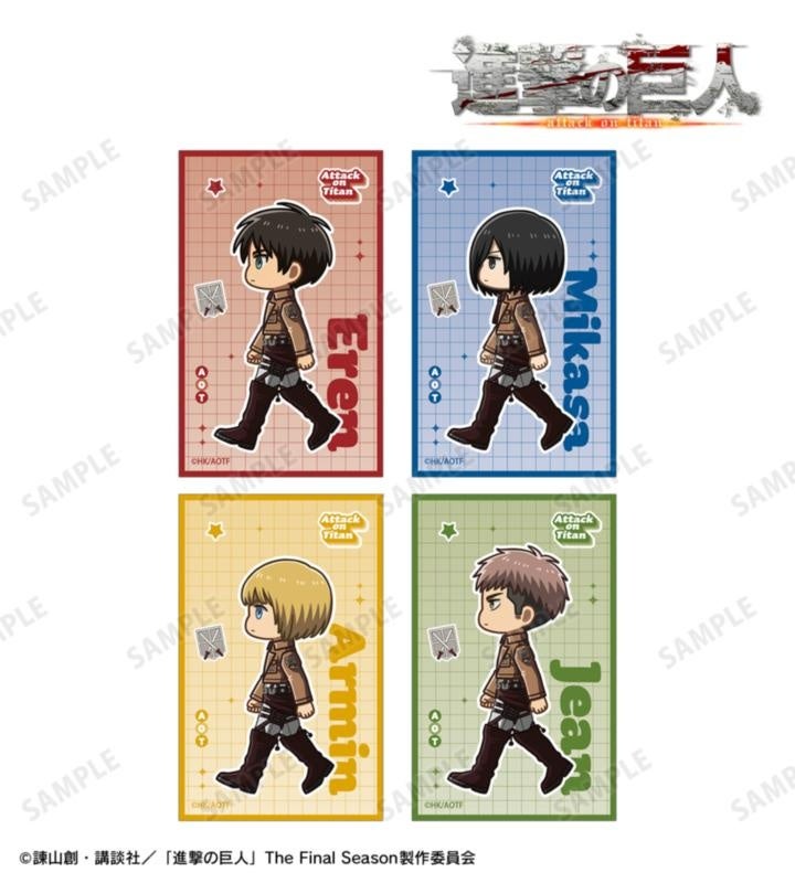 進撃の巨人のちびとこ イラストカード4枚セット ver.Aの公式商品見本。