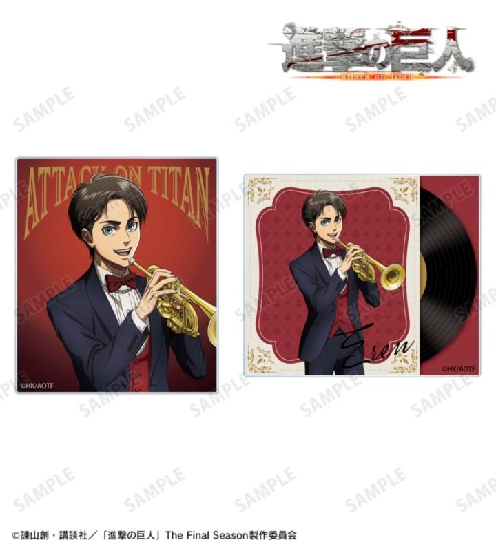 エレンのアクリルカード2枚。四角い肖像とレコード柄のカードを一つの商品として掲載。