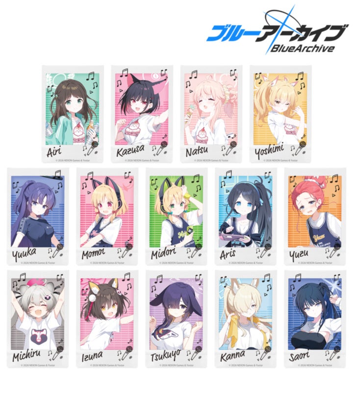 ブルーアーカイブのトレーディングチェキプリントver.B全14柄の公式集合見本。ユウカ、アリスなどのフォトカード。