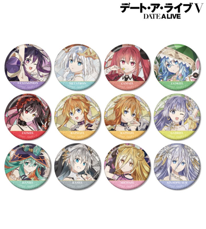 デート・ア・ライブV Aure Glass：グリッター缶バッジは直径56mm、単品638円の公式見本。