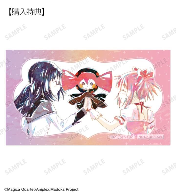 まどか・ほむら・べべの集合柄の当ショップ限定予約特典カード。SAMPLE・NOT FOR SALE入り。