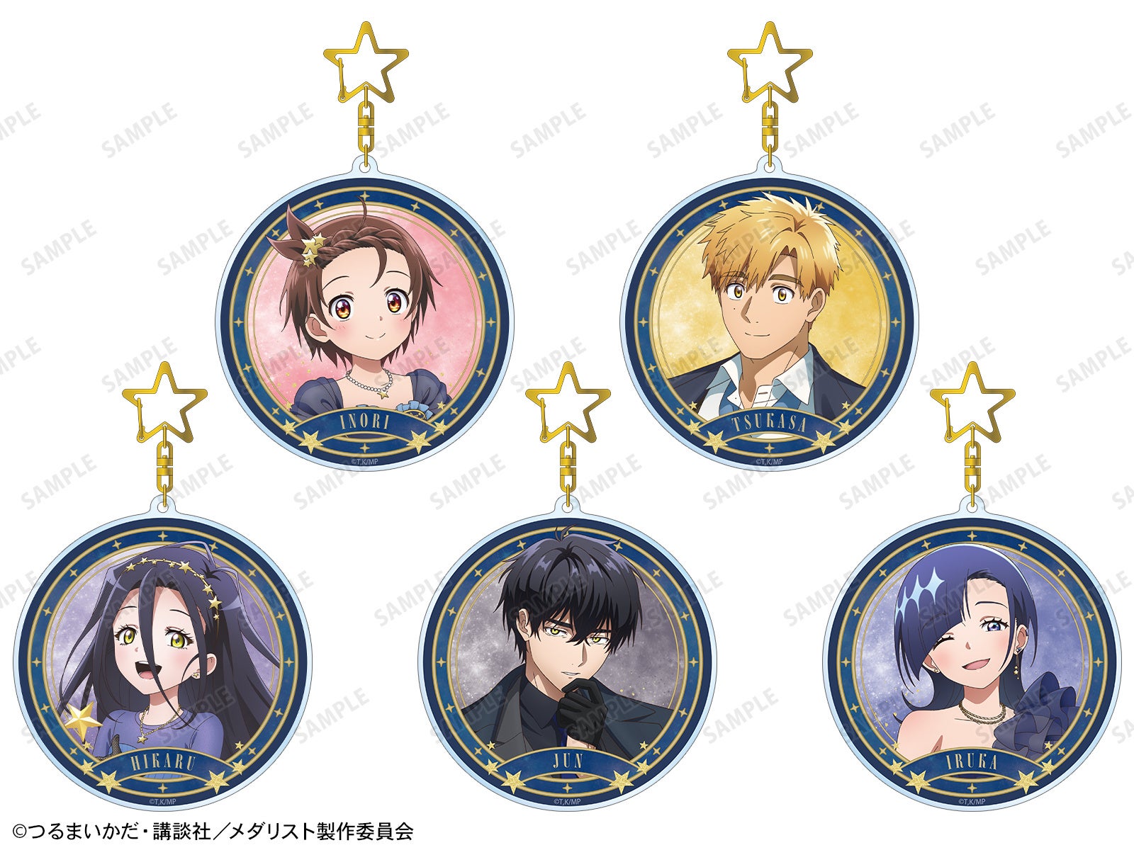 メダリスト5人の丸いBIGアクリルキーホルダー。星形の金具。