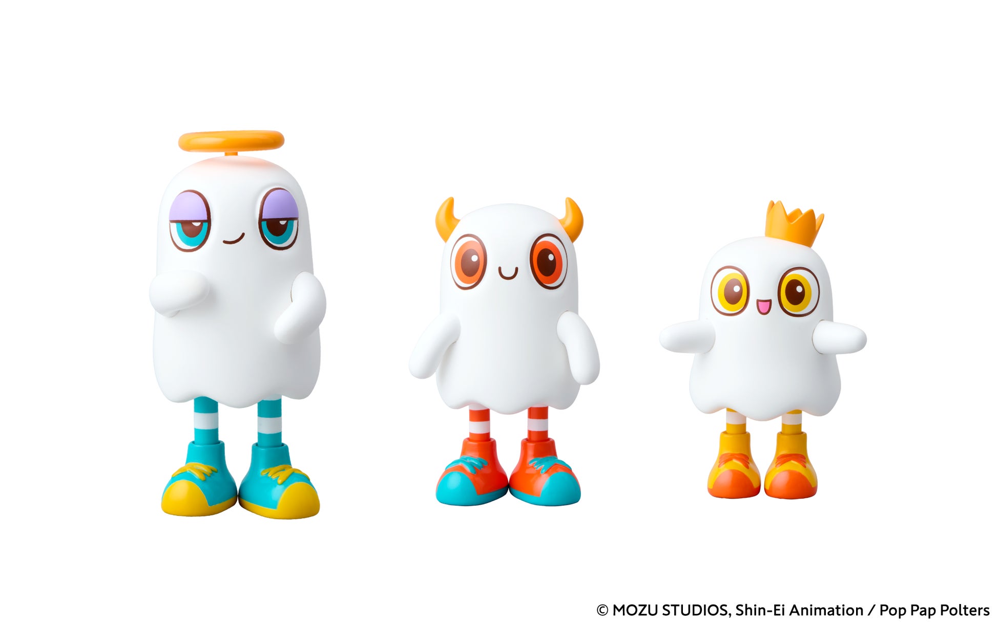 ポップパップポルターズのアクションフィギュア3種。左からパップ、ポルタ、ポップ